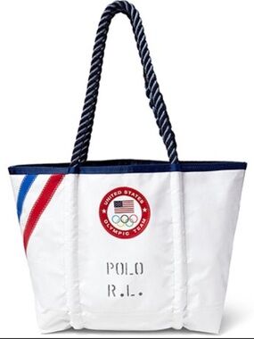 Olympique team Polo by Ralph Lauren Recycled sail Tote Bag,  Satin Interior.